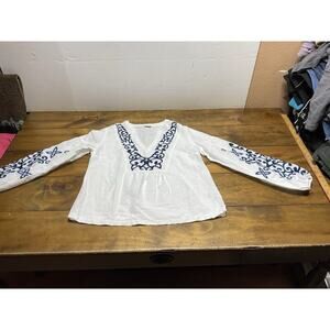 Lascana Embroidered Long Sleeve Linen Blend Blouse Size 6